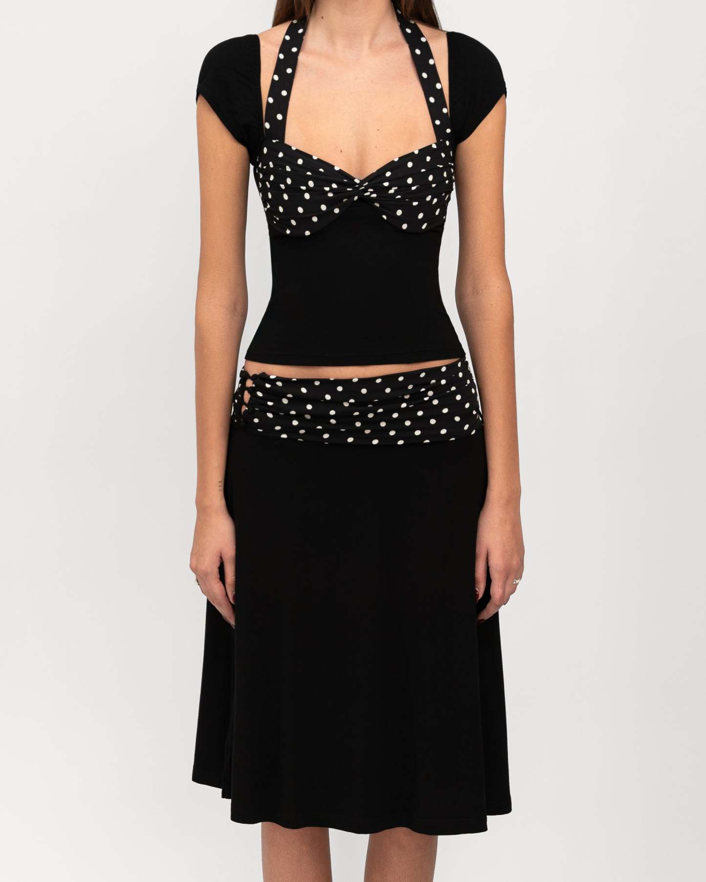Halter Neck Polka Dot Top + Spliced ​​Skirt Set