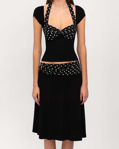 Halter Neck Polka Dot Top + Spliced ​​Skirt Set