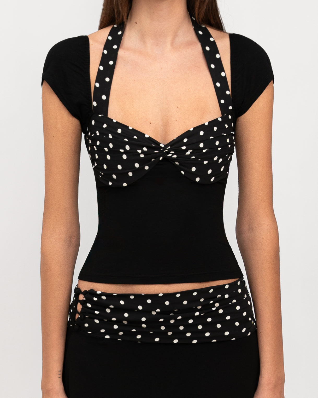 Halter Neck Polka Dot Top + Spliced ​​Skirt Set