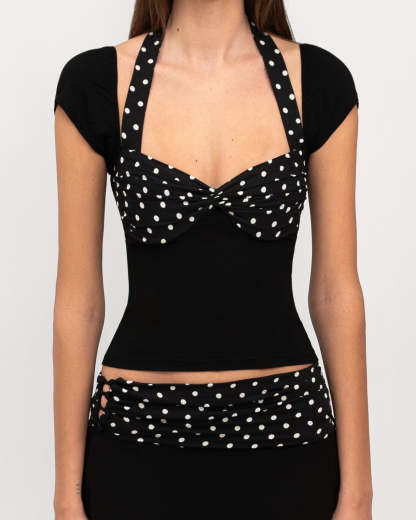 Halter Neck Polka Dot Top + Spliced ​​Skirt Set