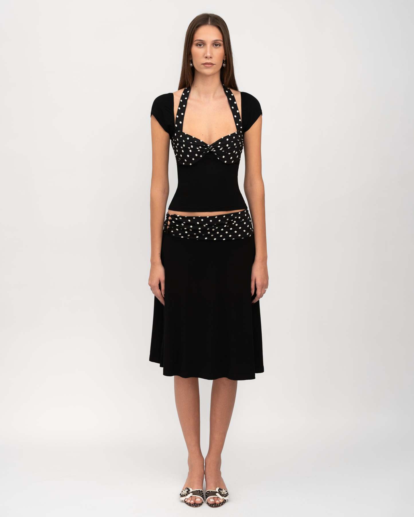 Halter Neck Polka Dot Top + Spliced ​​Skirt Set