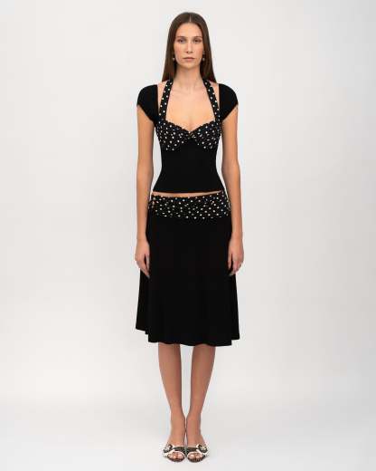 Halter Neck Polka Dot Top + Spliced ​​Skirt Set