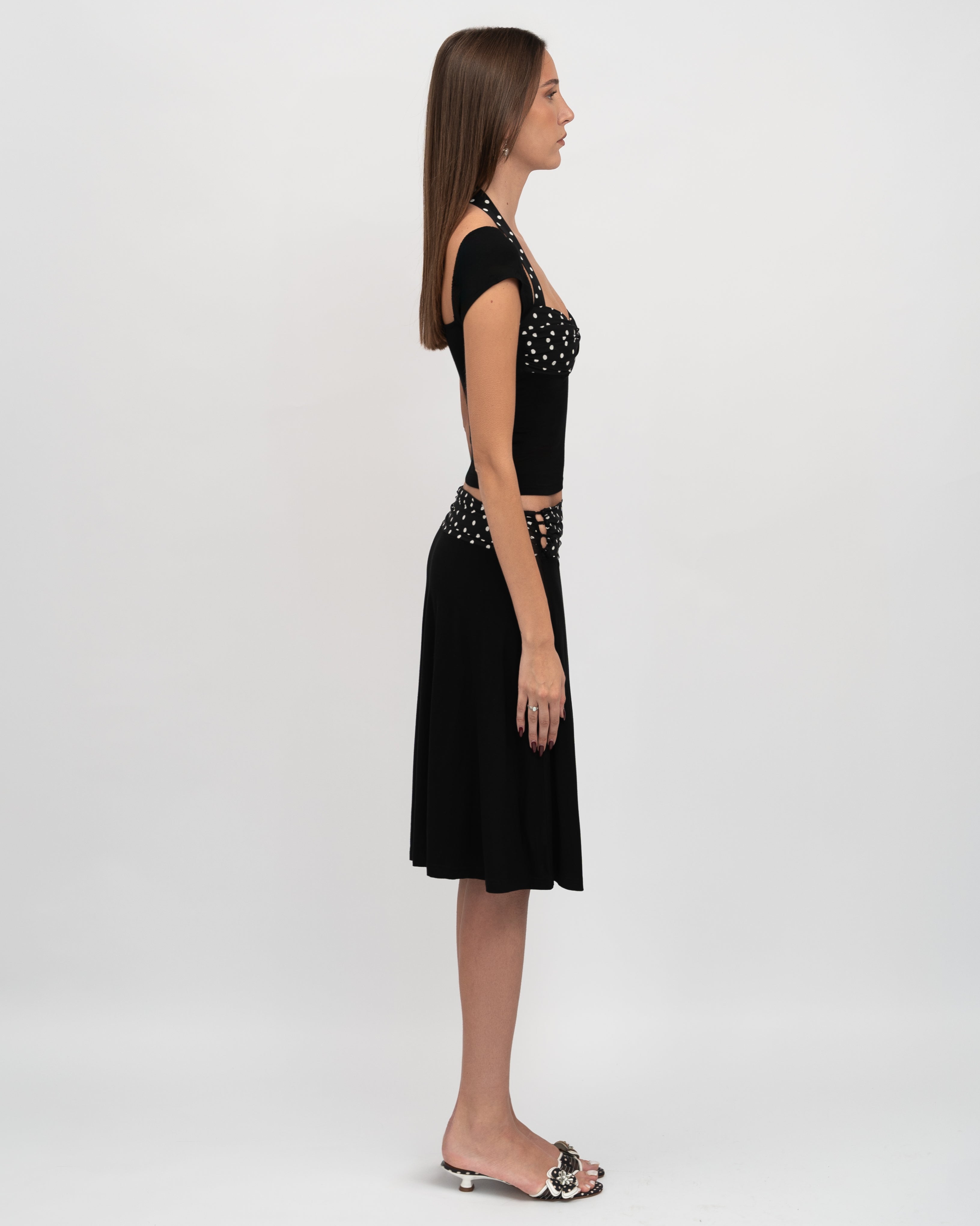 Halter Neck Polka Dot Top + Spliced ​​Skirt Set