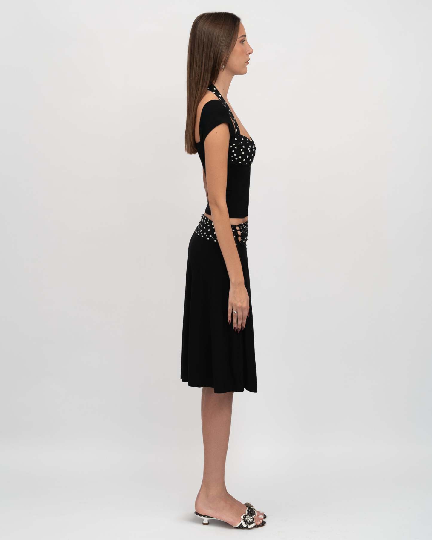 Halter Neck Polka Dot Top + Spliced ​​Skirt Set