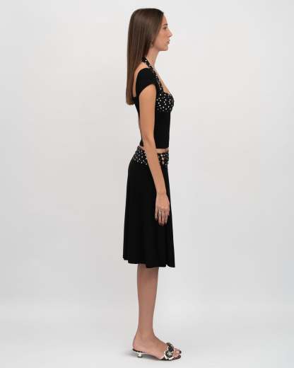 Halter Neck Polka Dot Top + Spliced ​​Skirt Set