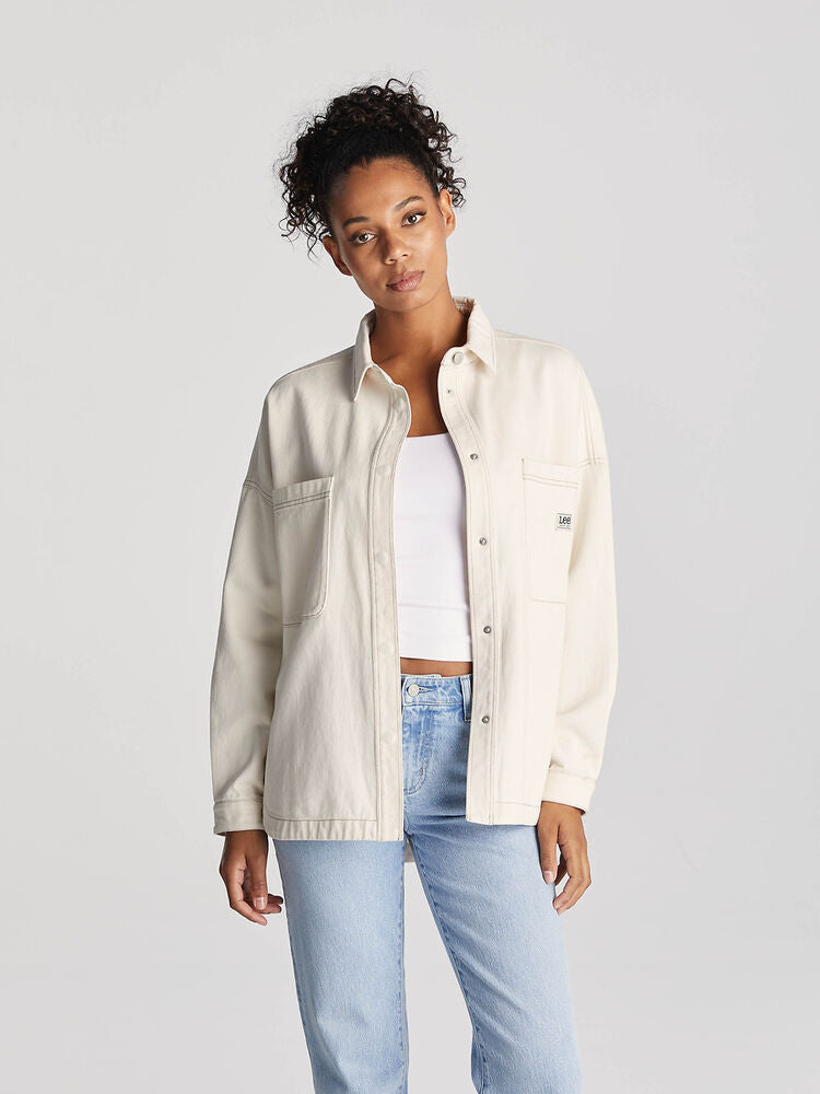 Lee Ecru Limited Unbleached Shacket-VibeCloset