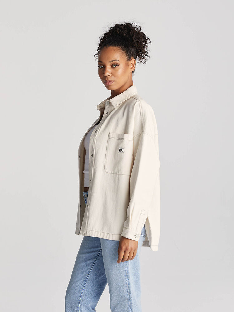 Lee Ecru Limited Unbleached Shacket-VibeCloset