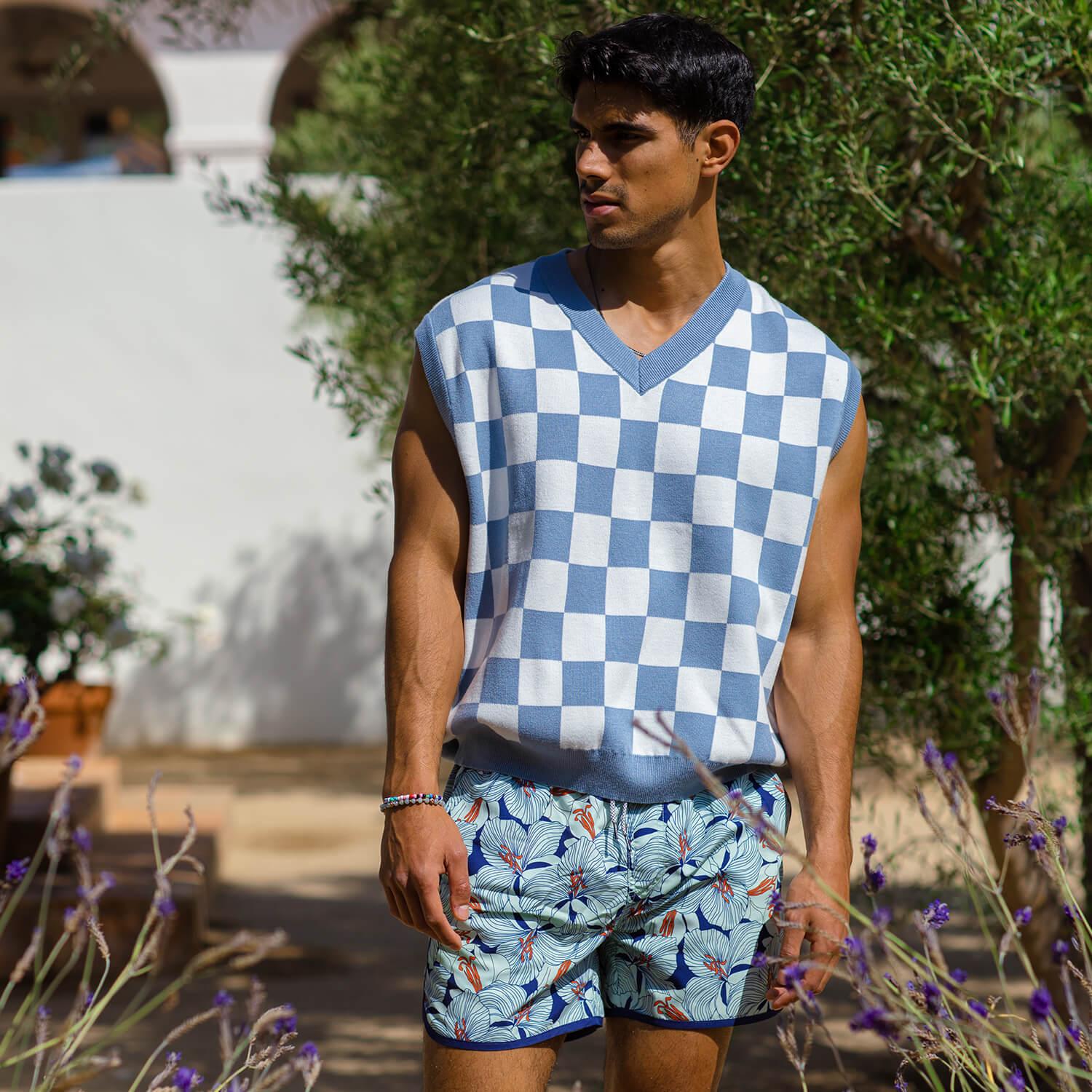 4.5 Inch Inseam Vintage Classical Flowers Swim Trunks-VibeCloset