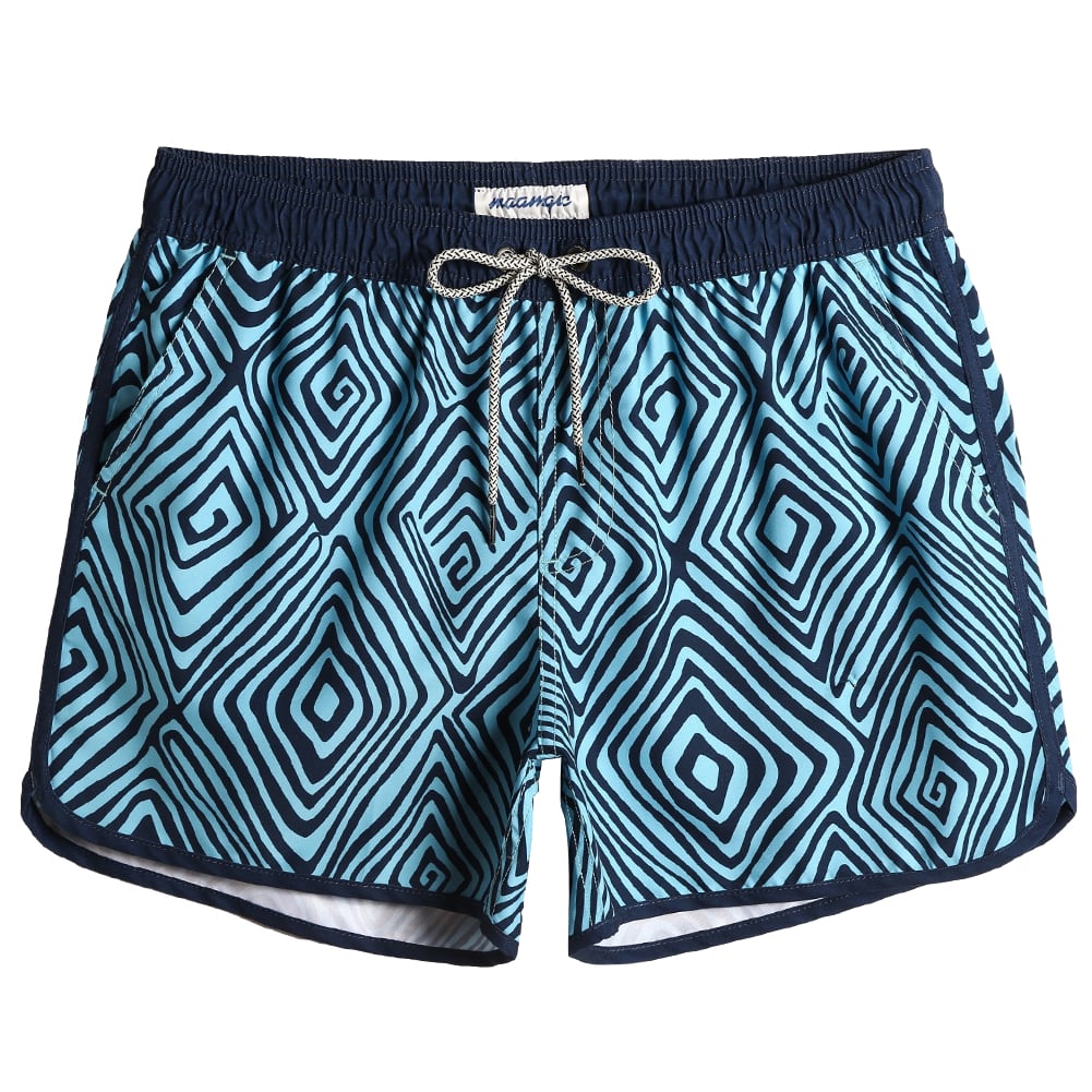 4.5 Inch Inseam Vintage Blue Vortex Swim Trunks-VibeCloset