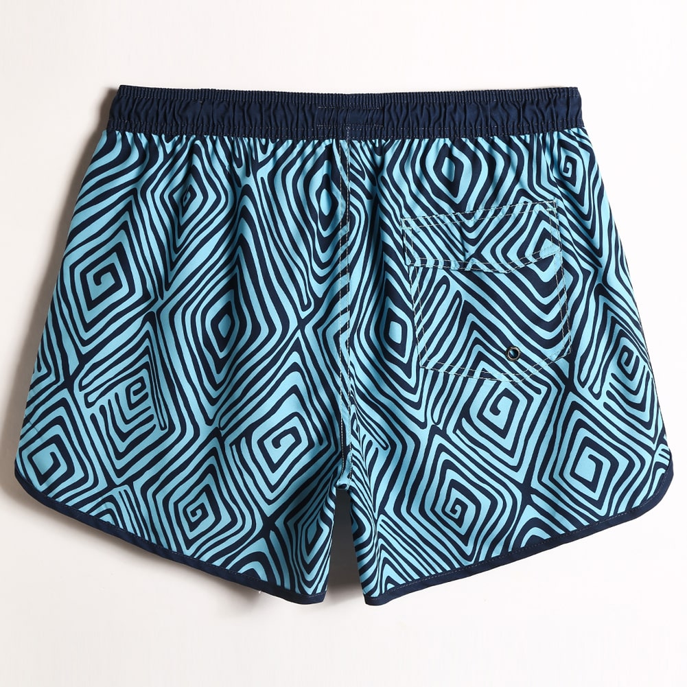 4.5 Inch Inseam Vintage Blue Vortex Swim Trunks-VibeCloset