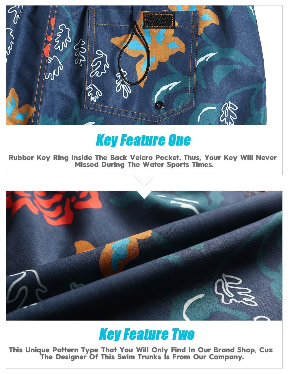 4.5 Inch Inseam Vintage Flower Print Swim Trunks-VibeCloset