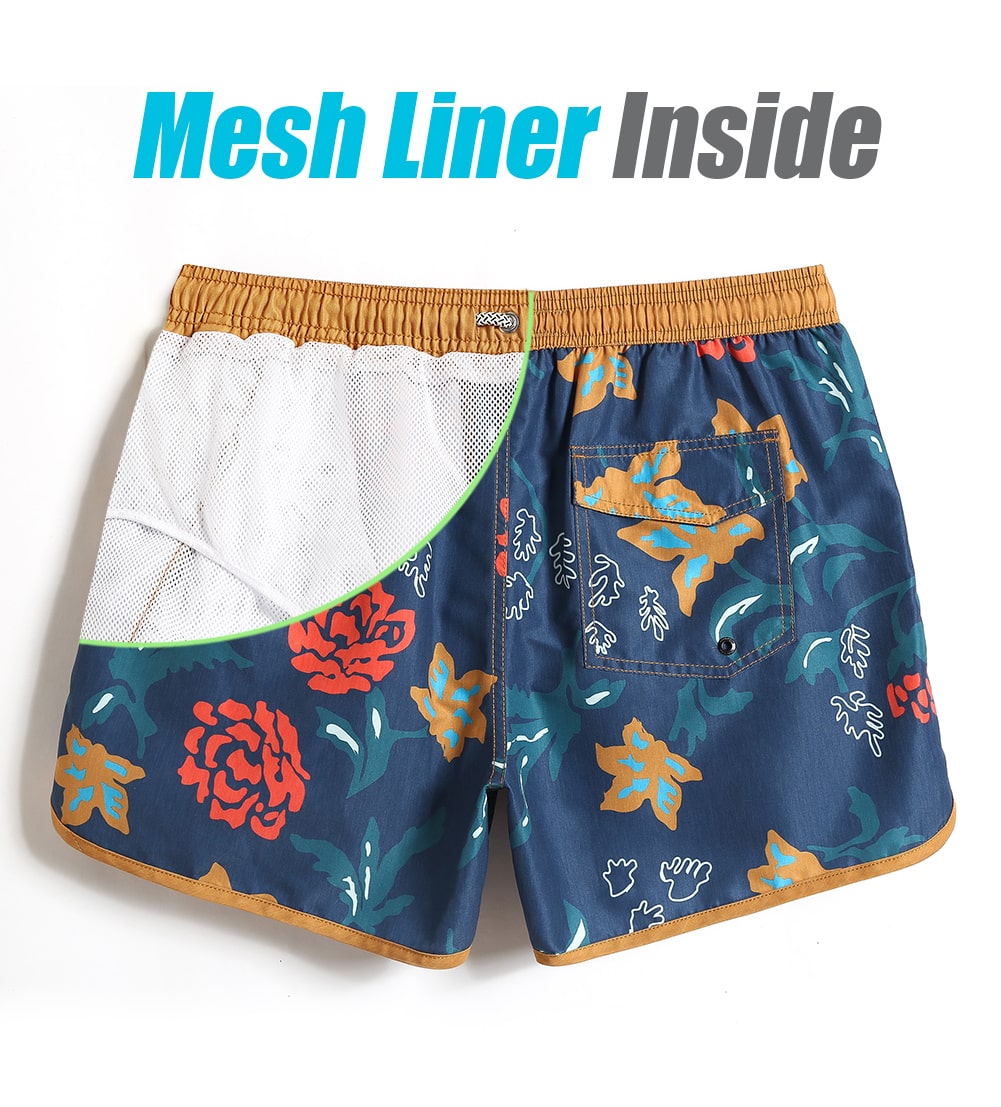 4.5 Inch Inseam Vintage Flower Print Swim Trunks-VibeCloset