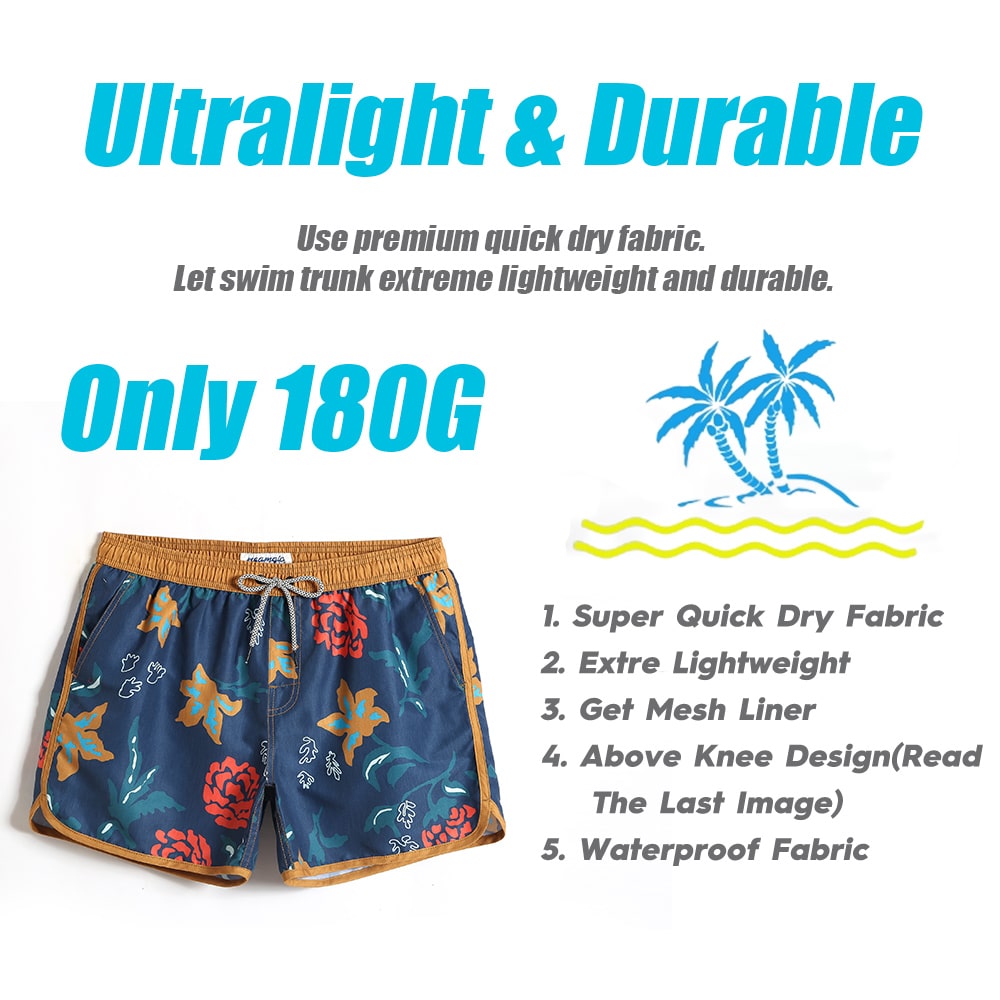 4.5 Inch Inseam Vintage Flower Print Swim Trunks-VibeCloset