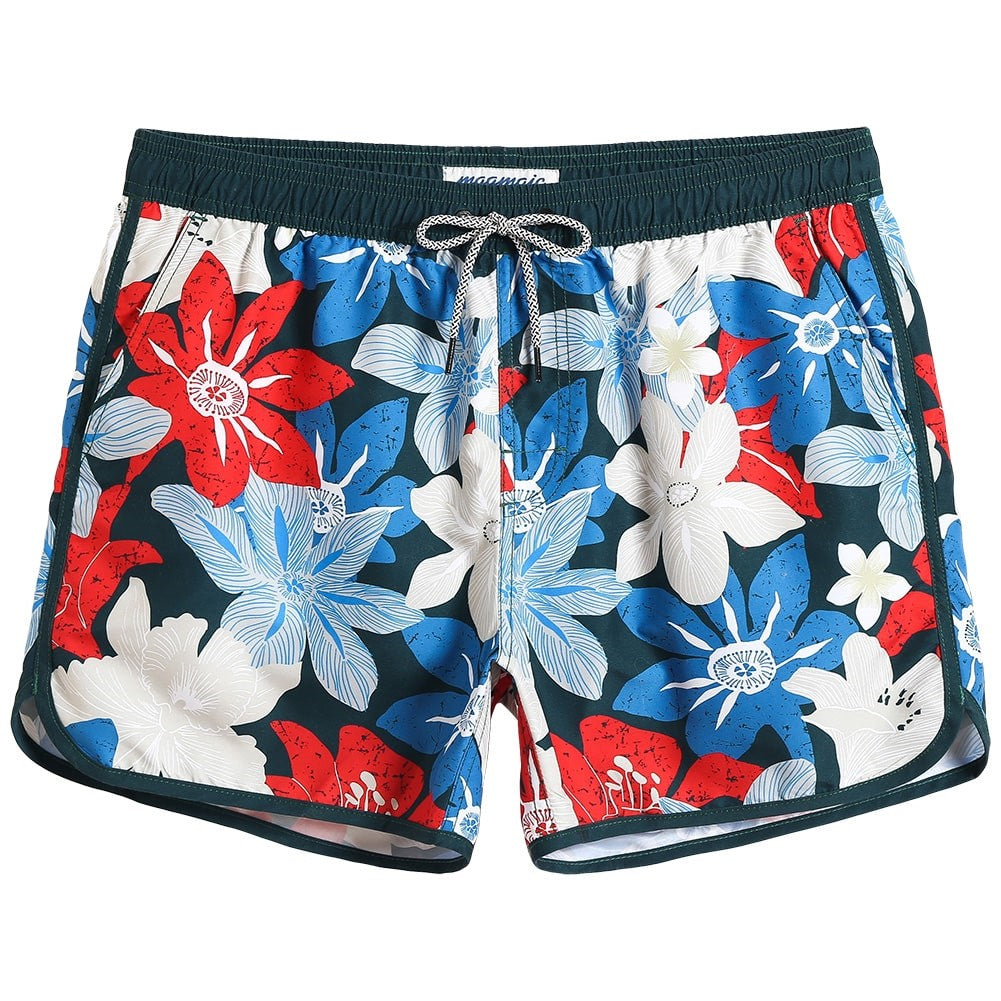 4.5 Inch Inseam Vintage Flower Swim Trunks-VibeCloset