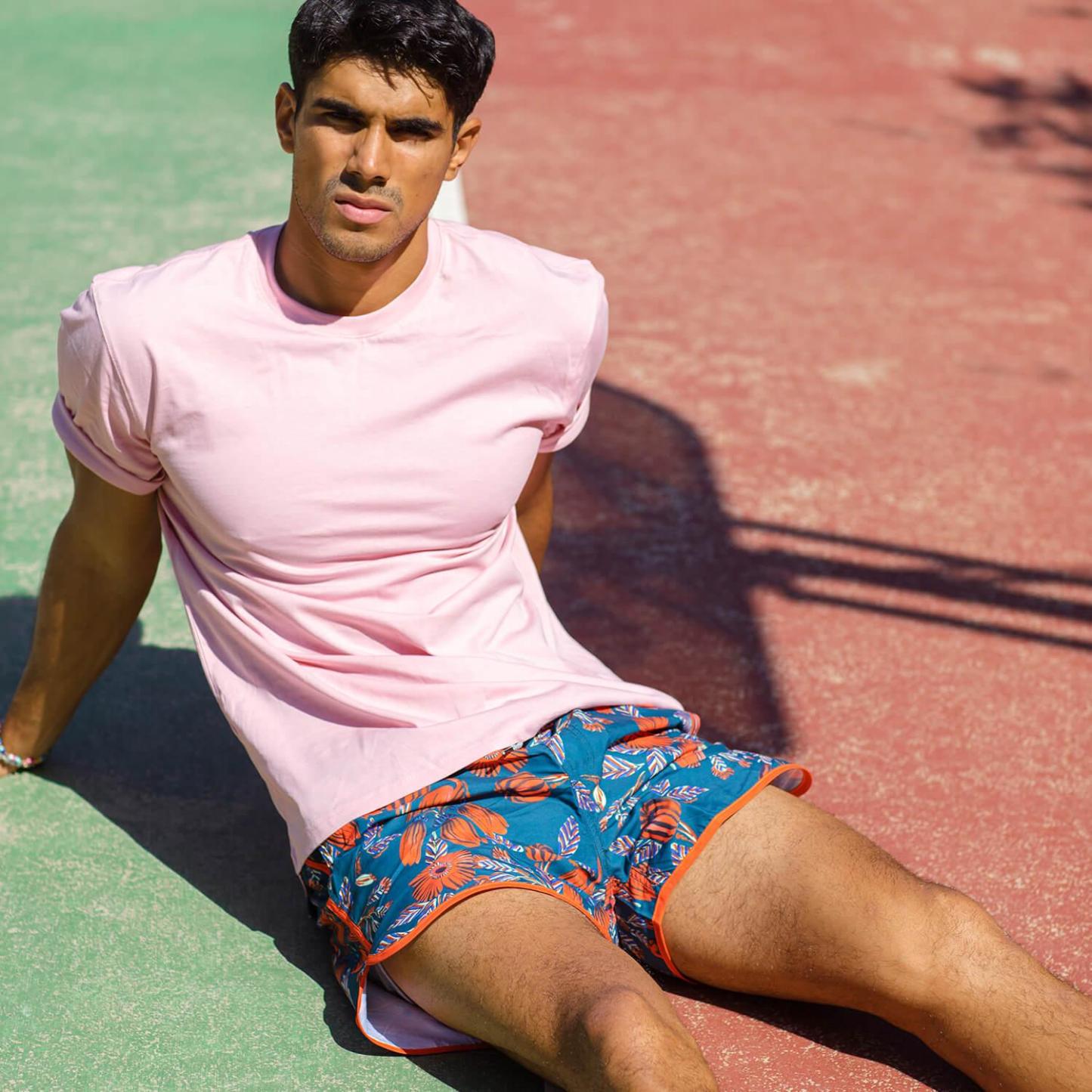 4.5 Inch Inseam Vintage Lantern Flower Swim Trunks-VibeCloset