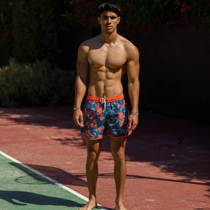 4.5 Inch Inseam Vintage Lantern Flower Swim Trunks-VibeCloset