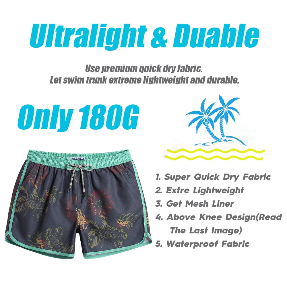 4.5 Inch Inseam Vintage Leaf Swim Trunks-VibeCloset
