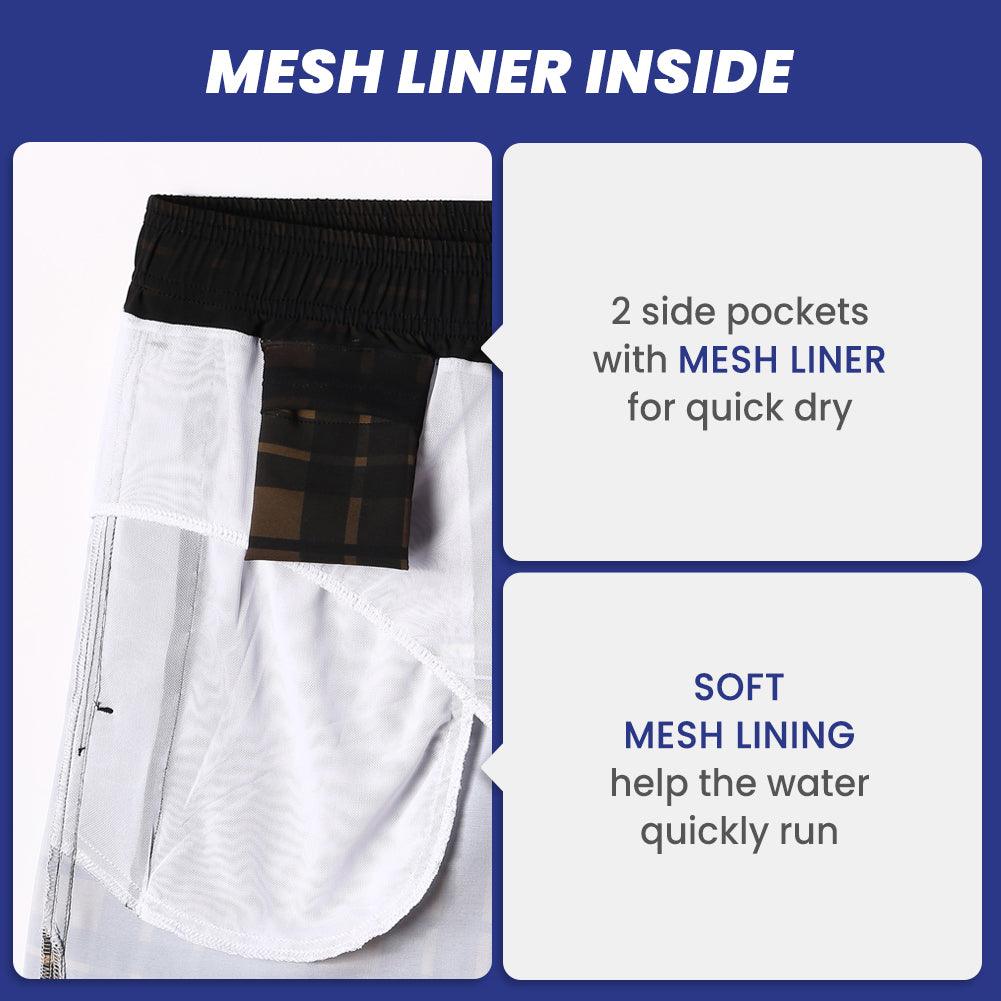 7 Inch Inseam Stretch Plaid Yellow Swim Trunks-VibeCloset