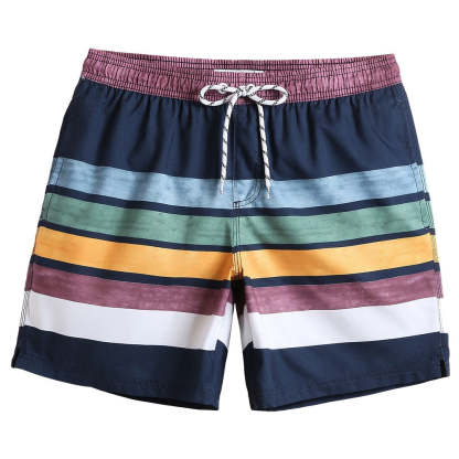7 Inch Inseam Fresh Striped Swim Trunks-VibeCloset