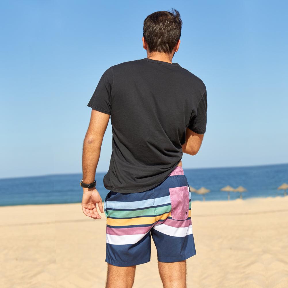 7 Inch Inseam Fresh Striped Swim Trunks-VibeCloset
