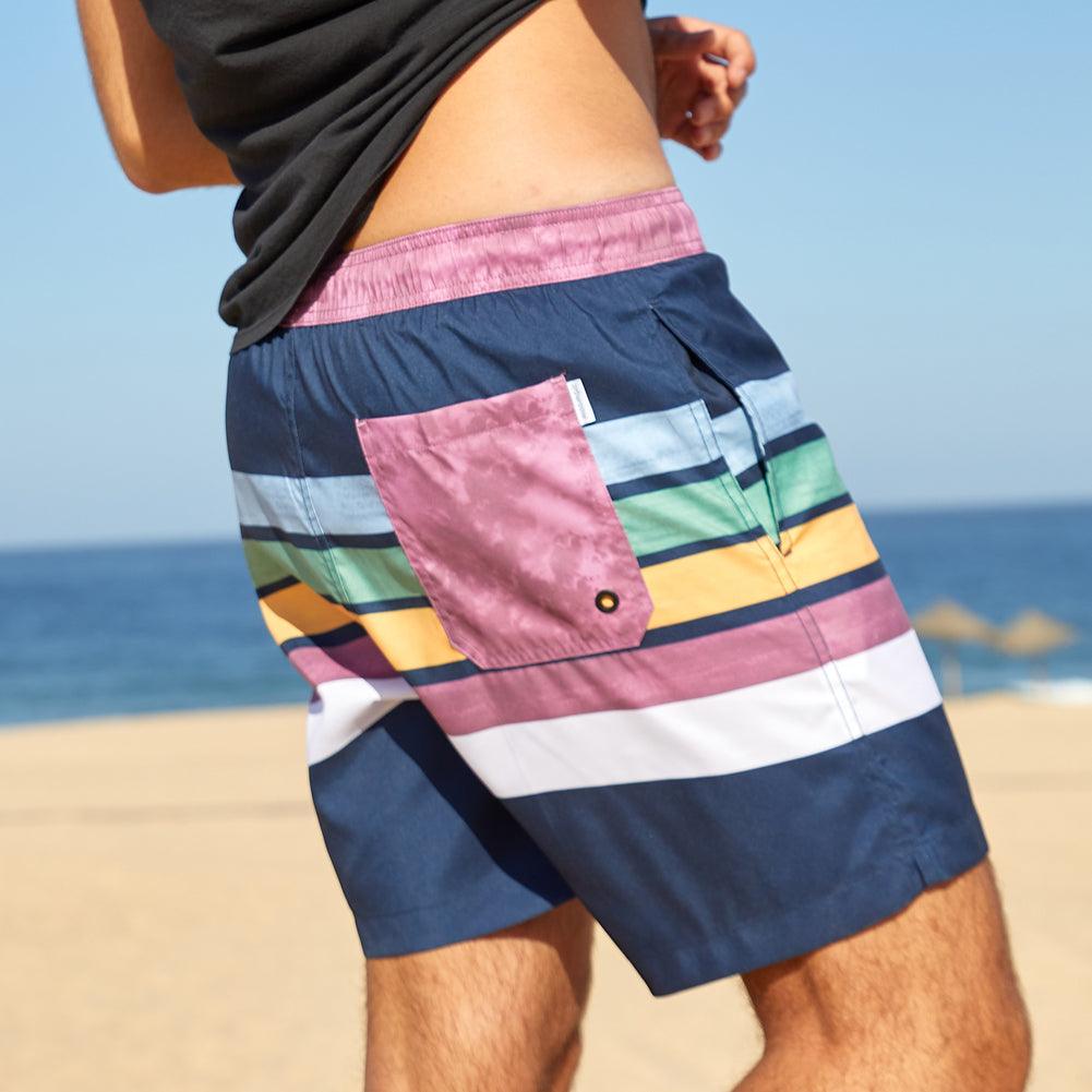 7 Inch Inseam Fresh Striped Swim Trunks-VibeCloset