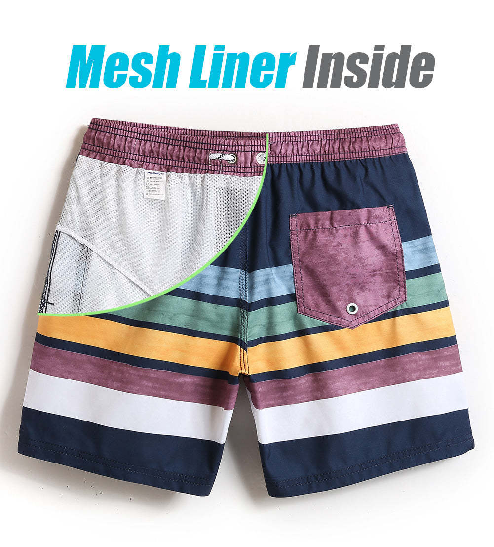 7 Inch Inseam Fresh Striped Swim Trunks-VibeCloset