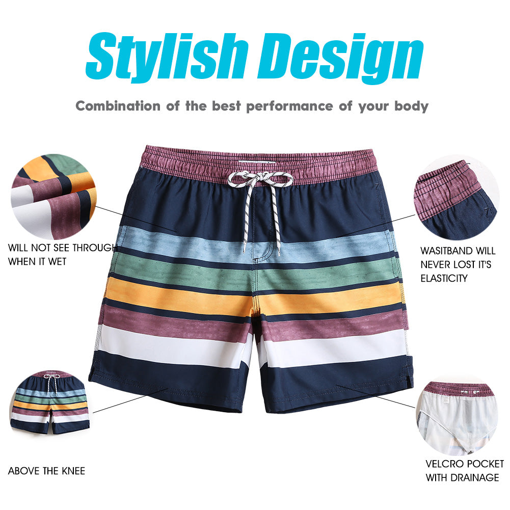 7 Inch Inseam Fresh Striped Swim Trunks-VibeCloset