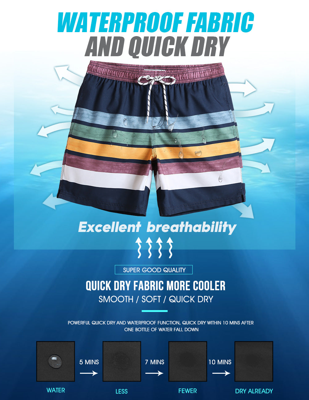 7 Inch Inseam Fresh Striped Swim Trunks-VibeCloset