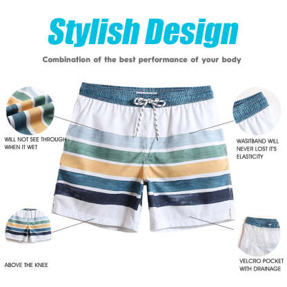 7 Inch Inseam Fresh Striped Swim Trunks-VibeCloset