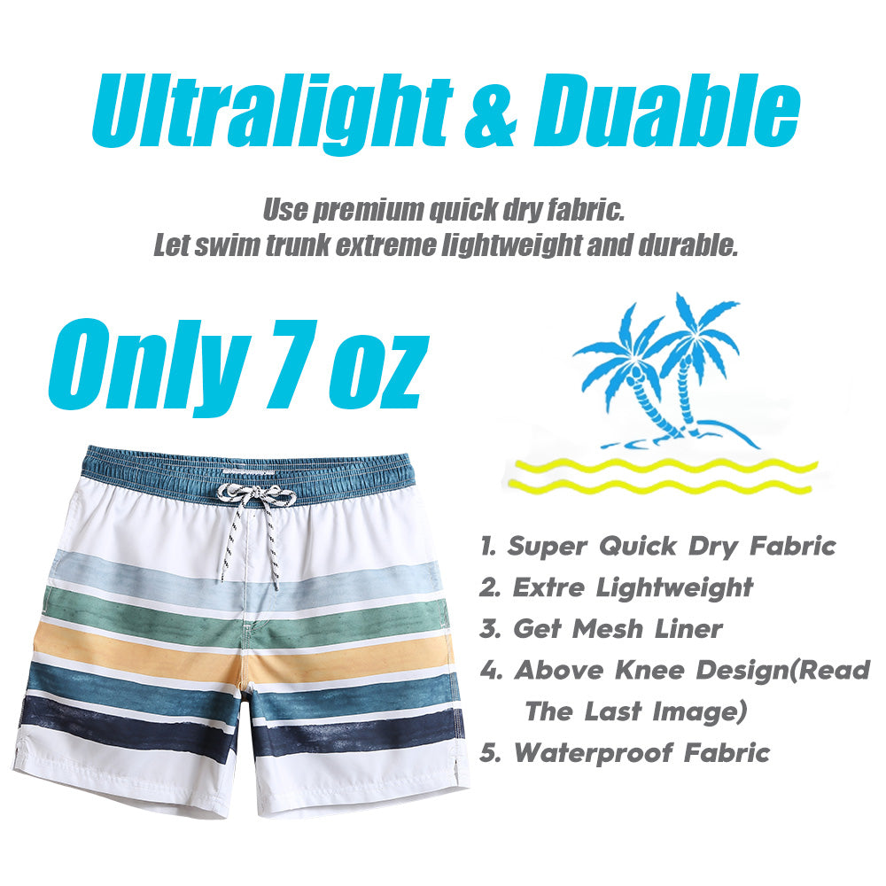 7 Inch Inseam Fresh Striped Swim Trunks-VibeCloset