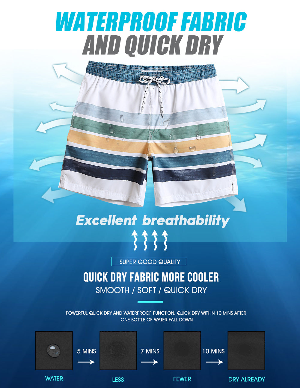 7 Inch Inseam Fresh Striped Swim Trunks-VibeCloset