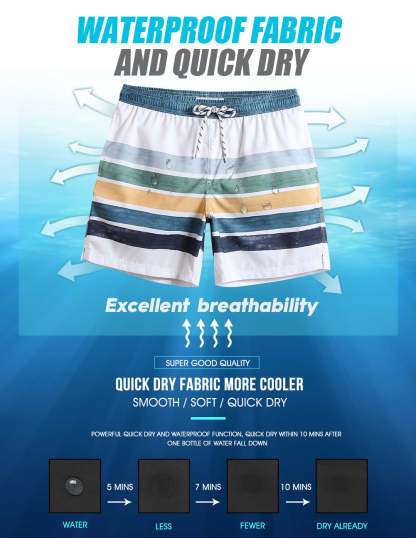 7 Inch Inseam Fresh Striped Swim Trunks-VibeCloset