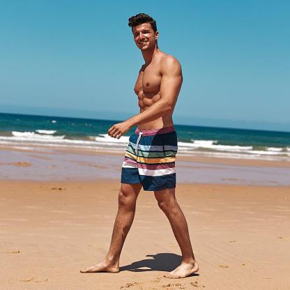 7 Inch Inseam Fresh Striped Swim Trunks-VibeCloset