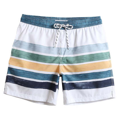 7 Inch Inseam Fresh Striped Swim Trunks-VibeCloset