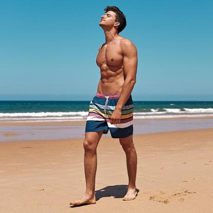 7 Inch Inseam Fresh Striped Swim Trunks-VibeCloset