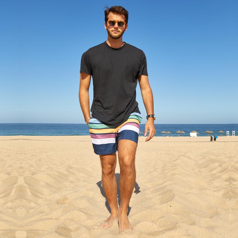 7 Inch Inseam Fresh Striped Swim Trunks-VibeCloset