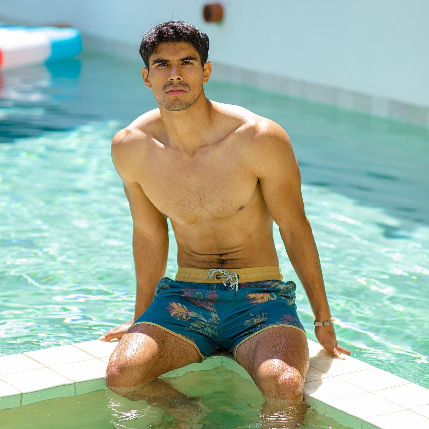 4.5 Inch Inseam Vintage Floral Swim Trunks-VibeCloset