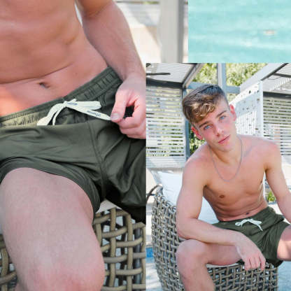 5.5 Inch Inseam Stretch Solid Green Swim Trunks-VibeCloset