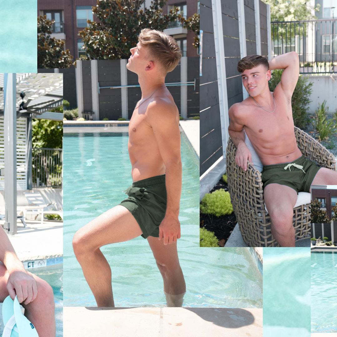 5.5 Inch Inseam Stretch Solid Green Swim Trunks-VibeCloset