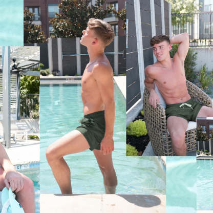 5.5 Inch Inseam Stretch Solid Green Swim Trunks-VibeCloset