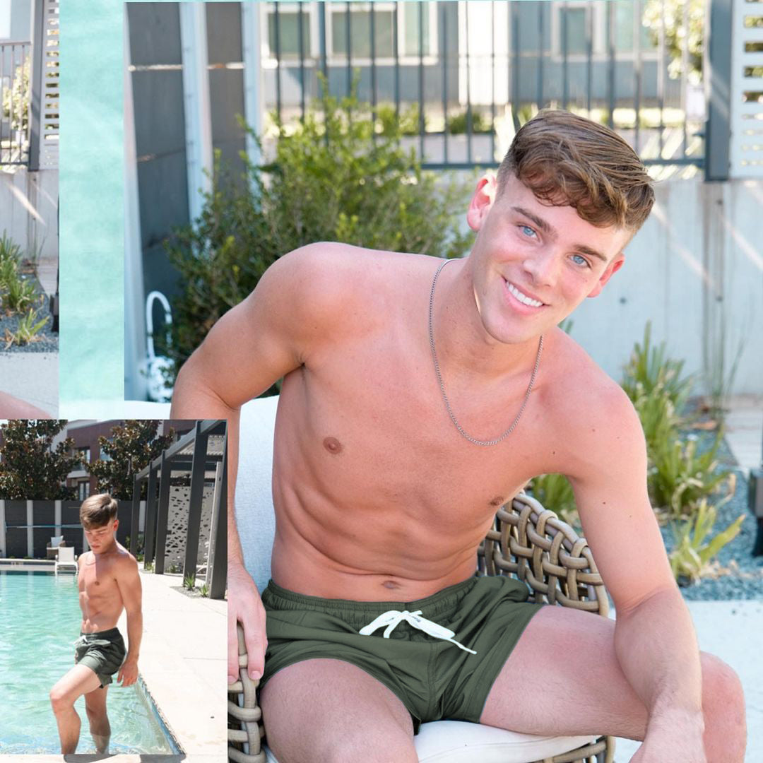 5.5 Inch Inseam Stretch Solid Green Swim Trunks-VibeCloset