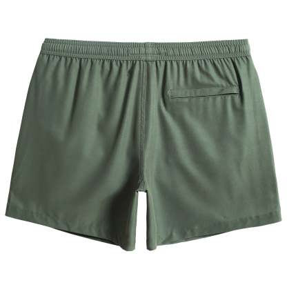 5.5 Inch Inseam Stretch Solid Green Swim Trunks-VibeCloset