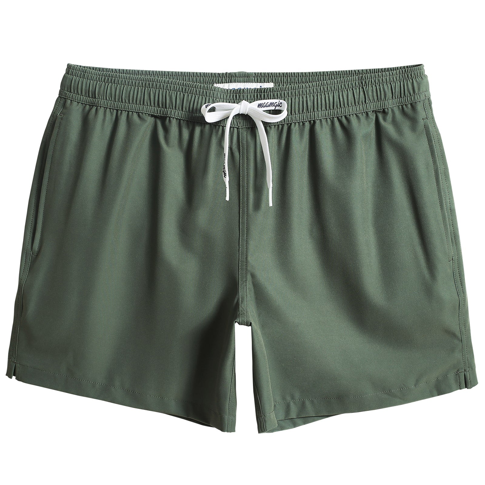 5.5 Inch Inseam Stretch Solid Green Swim Trunks-VibeCloset