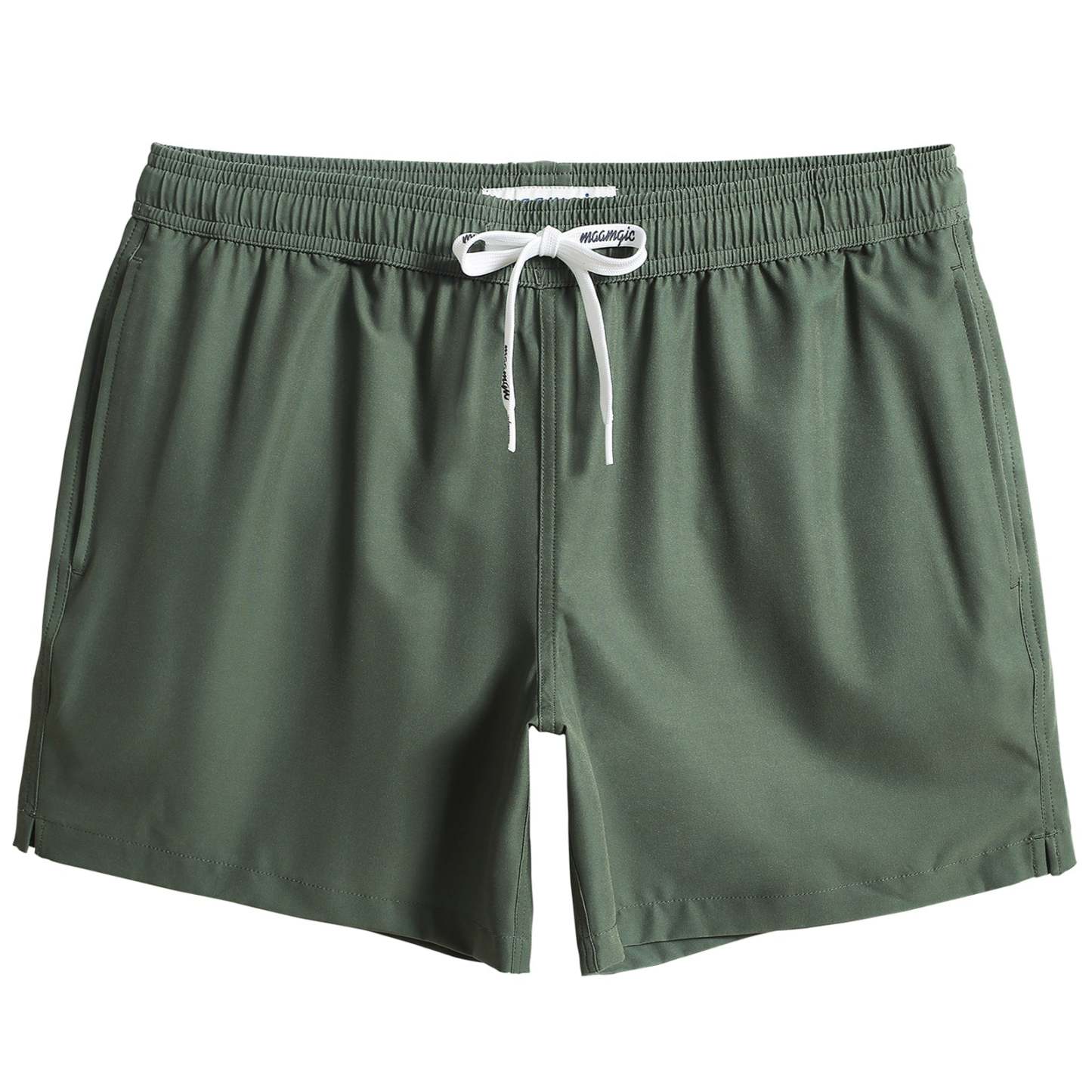 5.5 Inch Inseam Stretch Solid Green Swim Trunks-VibeCloset