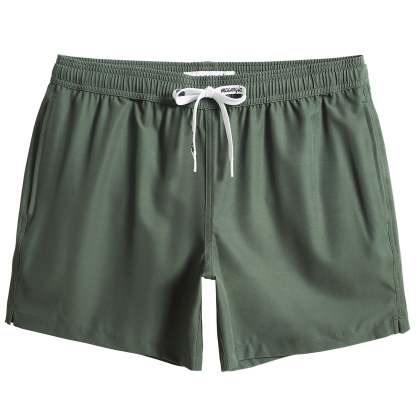 5.5 Inch Inseam Stretch Solid Green Swim Trunks-VibeCloset