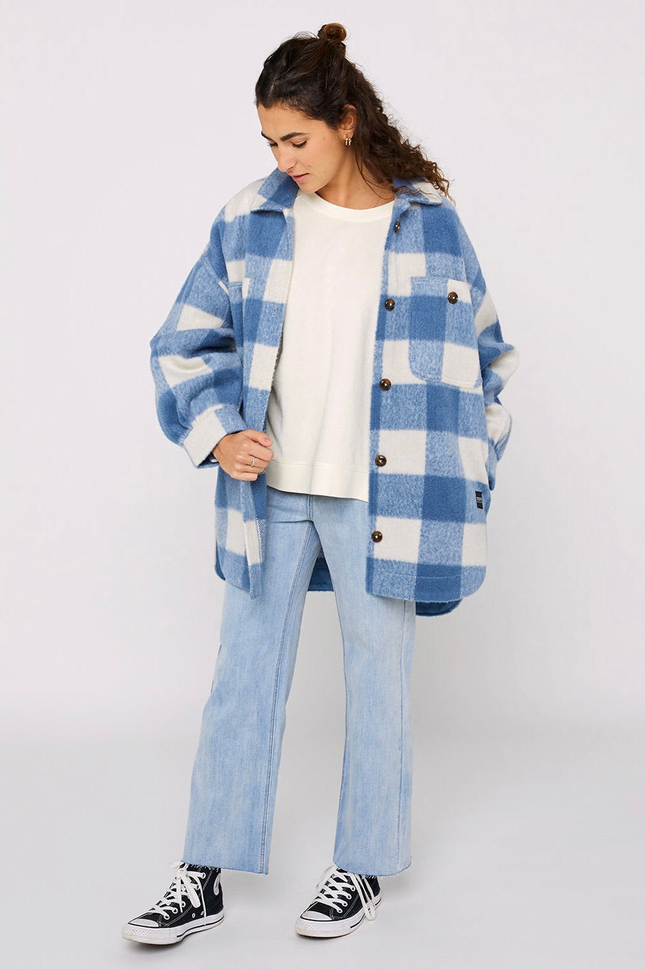 Marbella Blue Check Fleece Jacket-VibeCloset