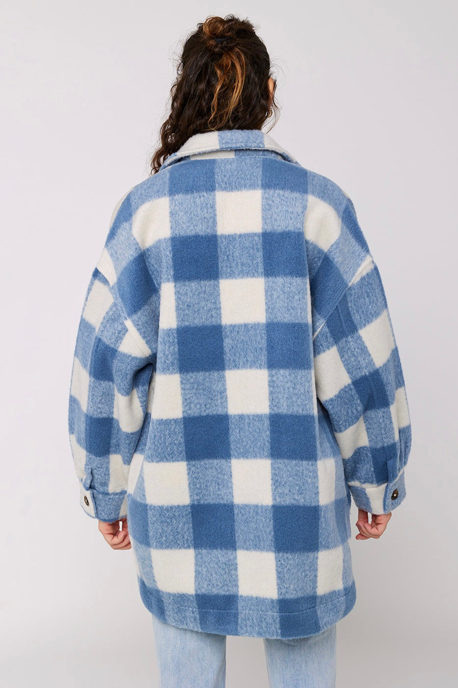 Marbella Blue Check Fleece Jacket-VibeCloset