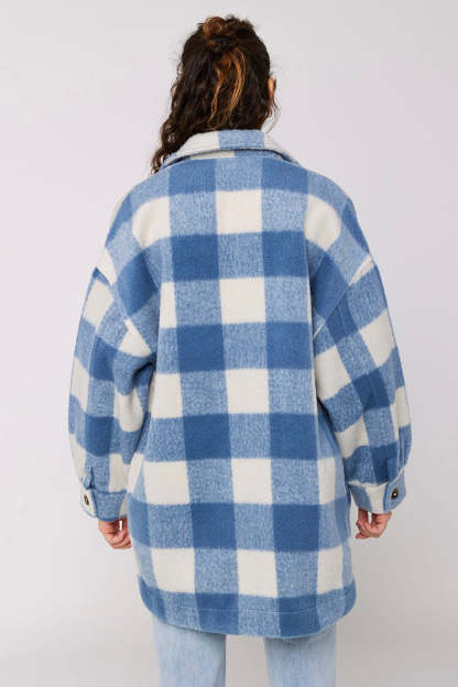 Marbella Blue Check Fleece Jacket-VibeCloset