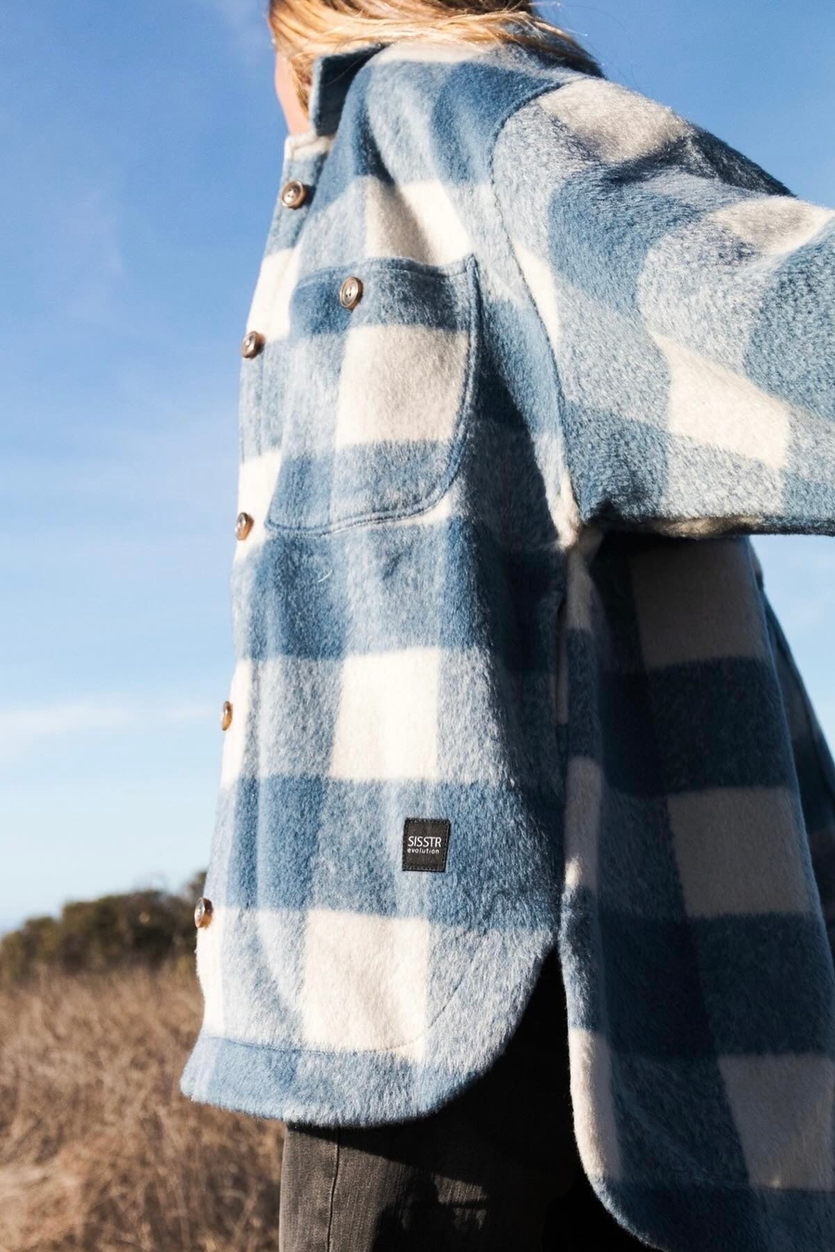 Marbella Blue Check Fleece Jacket-VibeCloset