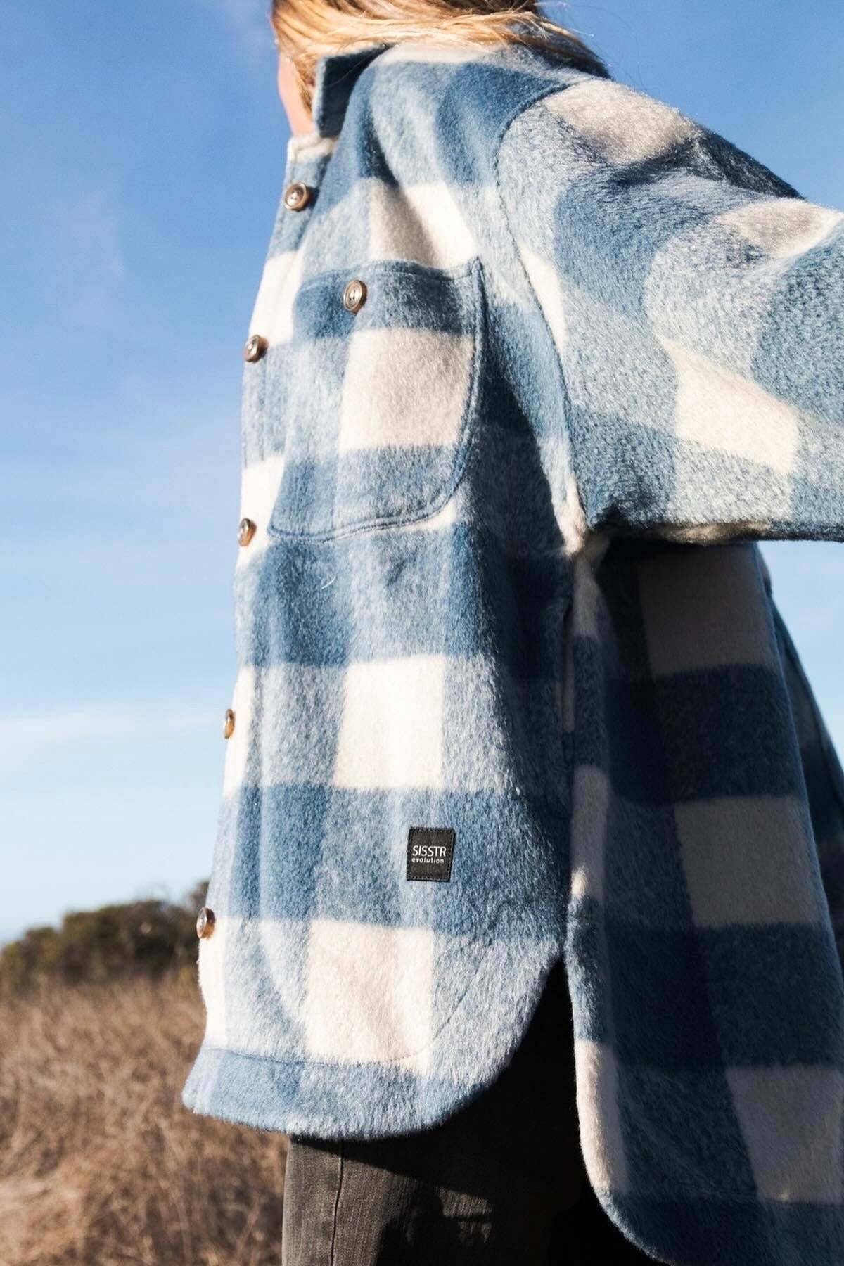 Marbella Blue Check Fleece Jacket-VibeCloset